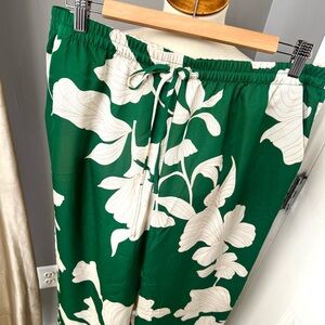 H&M Green Pants with White Leaf Pattern